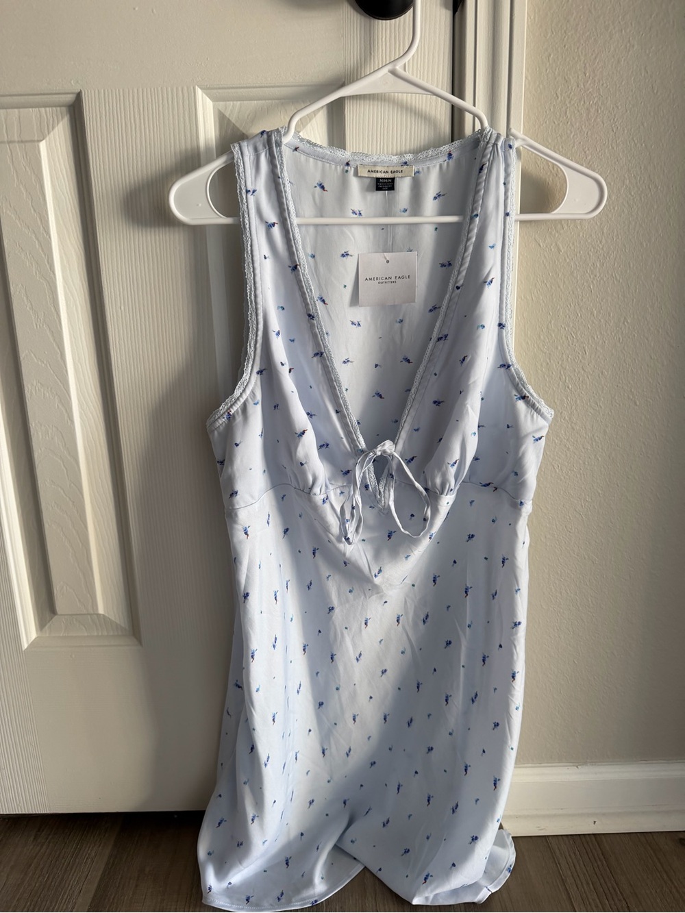 American Eagle Outfitters Pale Blue Floral Tie-Front slip dress